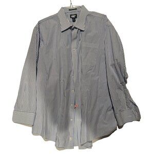 Lands End Men XXL Button Down Shirt Blue Pin Stripe Traditional Wrinkle Free L/S